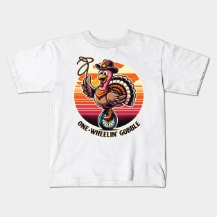One-Wheelin' Gobble - Fun Turkey Adventure Kids T-Shirt